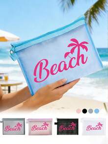 Large Capacity Letter & Palm Tree Pattern Beach Makeup Bag - Multicolor - View 2