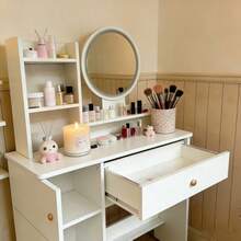 Premium Wooden Dressing Table With Mirror, Compact 80cm Design, Perfect Mother's Day Gift - trắng - Xem 2