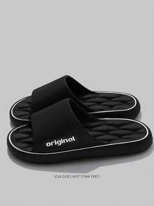New Fashion Rhinestone Edged Rhombus Pattern Letter Print Unisex Slippers, Suitable For Office/Bathroom/Home/Hotel/Apartment/Travel/Indoor & Outdoor/Dorm, Housewarming/Couple Gift/Travel Essential. Thick Non-Slip Sole, Soft Comfortable Lightweight, Easy To Clean And Durable. Suitable For All Seasons (Spring, Summer, Autumn, Winter). - Black - View 5