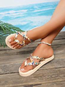 Women's Fashion Casual Flat Slippers For Beach, Bohemian Travel, Daily Wear, Sandals - Khaki - View 3