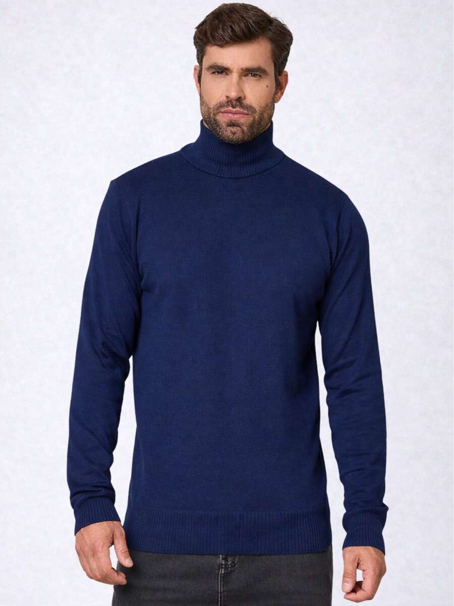 Baronesa Tricot Cacharrel Men's Cold Weather Blouse High Neck Knitting - 藏蓝色 - 查看 1
