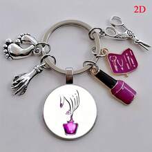 A Nail Art And Jewelry Decorated Faux Gemstone Keychain, Featuring Vibrant Nail Polish Patterns And Glass Material, Also Comes With Small Accessories Like Lipstick And Scissors, Making It An Excellent Gift For Close Friends And An Ideal Accessory To Keep In Your Bag. - Multicolor - View 5