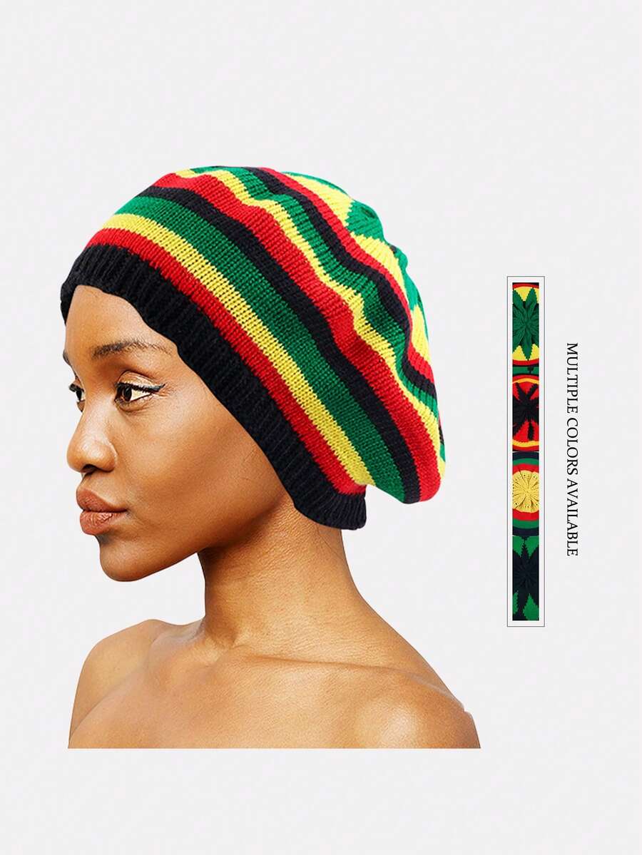 1pc New Jamaica Knitted Beret Hat, Handmade Crochet Knitted Cap, Unisex Suitable For Daily Wear And Parties - Multicolor - View 1