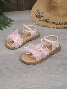 Nuevas sandalias de verano, sandalias de niña populares con lazo de perlas, zapatos de princesa cómodos, suaves y transpirables - Rosa - Ver 1