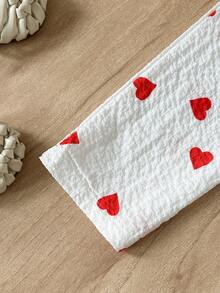 A Children's Clothing Set With A White Base And Red Heart-Shaped Print, Featuring Ruffled Details. - Multicolor - View 10