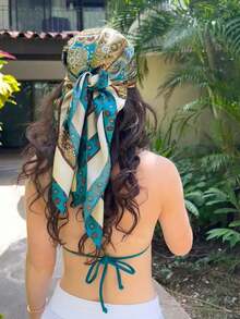 This Bohemian Vintage Paisley Floral Print Silk Headscarf Is Lightweight And Breathable, Perfect For Spring And Summer Leisure And Outdoor Activities. It Can Also Be Used As A Bohemian Headband, Autumn And Winter Headband, Or A Head Accessory For Vacation Outfits. - 彩色 - 查看 7