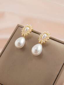 1条项链和1对耳环套装，椭圆形复古优雅奢华仿珍珠双层项链首饰套装，适合婚礼和度假佩戴 - 彩色 - 查看 7