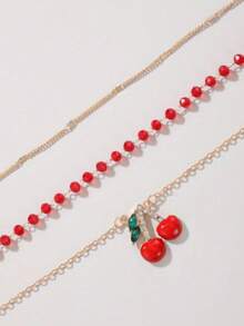 3件套甜美樱桃吊坠脚链，可爱樱桃流苏脚链套装，时尚百搭，适合日常佩戴、海滩派对等场合。 - 彩色 - 查看 3