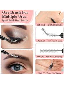 50/30/20/10/5pcs Set Eyebrow Brush With Cap, Micro Eyebrow Groomer, Eyelash Curler And Comb Tools For Eyebrow And Eyelash Styling - Black - View 3