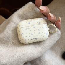早春蓝色花卉+圆形指环 Pro 3/Pro 2/4/3/2 耳机盒，时尚女士耳机盒，简约风格 - 米白色 - 查看 2