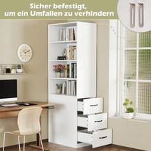Extra-Narrow 180cm High Bookcase With Side Drawers - Adjustable Shelves, Interchangeable On The Left And Right, Ideal For Small Spaces - Sideboard, Living Room Furniture, Bookcase - White - View 3