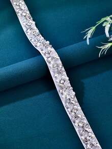 1pc Long Crystal & Rhinestone Wedding Bridal Sash/Belt, Versatile Unique Waist Decor For Formal Dresses, Parties, Dates - 002 Color - View 4