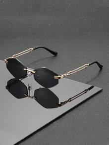 Classic Gold-Frame Unisex Rimless Fashion Glasses With Polygonal Design, Protection, Urban Fashion Style - Multicolor - View 2