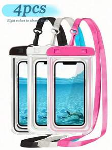 4个装夜光防水手机袋，通用防水手机包，夏季防水触屏手机包，防水、透明、密封，带挂绳，适用于水上乐园、海滩、露营、旅行、游泳池、度假 - 查看 2