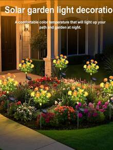 Solar Powered Garden Lights, Waterproof Solar Powered With Colorful Artificial Azalea Flowers, Suitable For Yard, Path, Patio, Porch, Lawn Decor - Multicolor - View 2