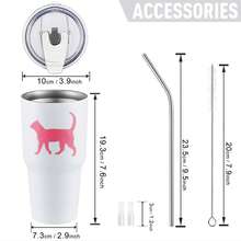 30oz Stainless Steel Tumbler Black White Options,  Pink Cat Silhouette On Black Tumbler Graphic Cups, Insulated Travel Coffee Mug With Lid And Straw , Double Wall Vacuum Reusable Travel Cups, Funny Birthday Party Gift For Women & Men - 白色 - 查看 3