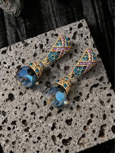 一对欧美时尚百搭中世纪奢华镀金装饰耳环，适合女性日常、派对和节日佩戴，珠宝礼品