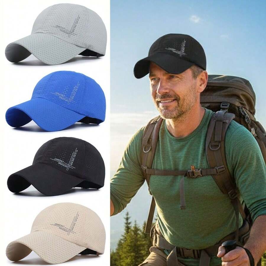 Summer Breathable Perforated Quick-Drying Baseball Hat For Women Men Letter Embroidery Fishing Sun Protection Peaked Cap Cycling Travel Sports Hat - Multicolor - View 1