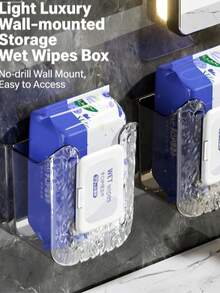 2pcs Acrylic Wet Wipe Dispenser, Wall-Mounted Wet Wipe Holder With Tissue Paper Storage - Bathroom, Kitchen Wet Wipe Box, Tissue Box Rack - Multicolor - View 1