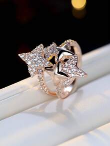 1pc Women's Ring, Asymmetrical Star Stud Design, Minimalist Punk Style, Inlaid Synthetic Cubic Zirconia, Versatile Daily Wear - Ring - View 3