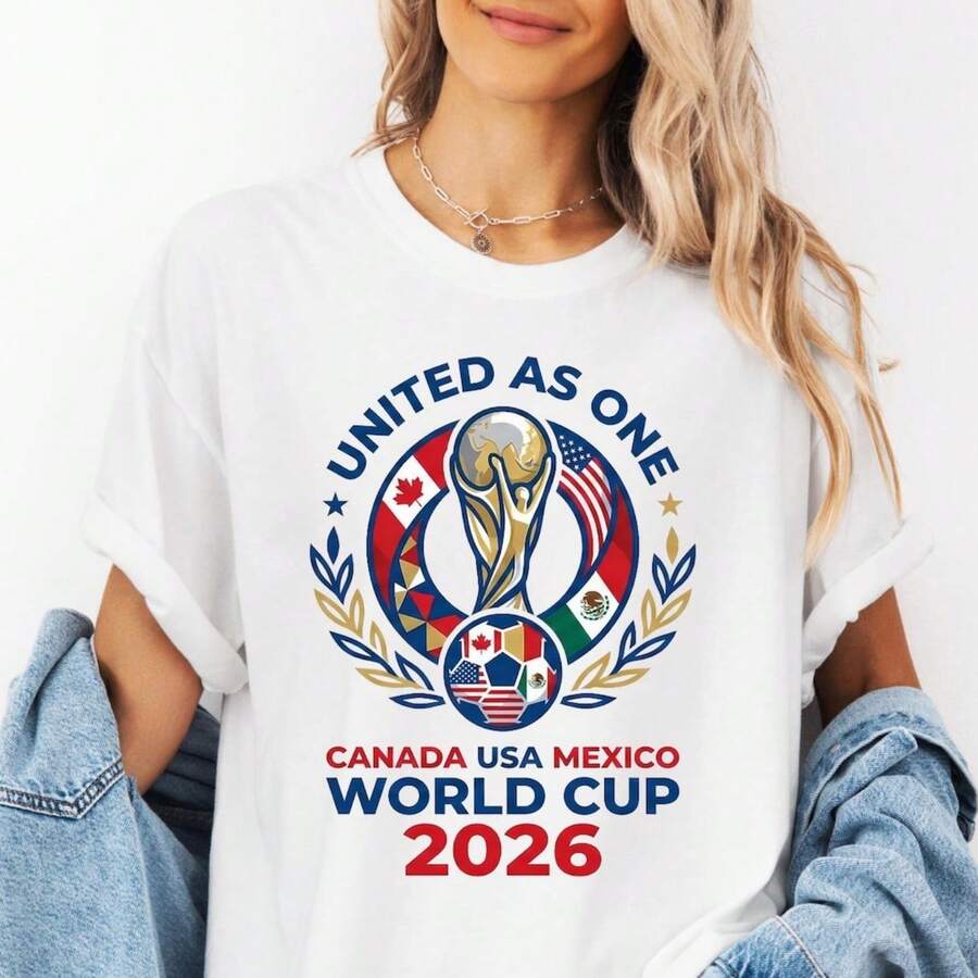 World Cup 2026  Shirt, Cute Mascot Soccer Trio Tshirt, 2026 Soccer Mascot - 白色 - 查看 1