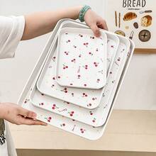 1/4Pcs Multifunctional Cherry Pattern Rectangular Plastic Serving Tray, Reusable Dinner Tray For Food, Snack, Dessert, Fruit, Large Capacity Stackable Storage Tray, Tea Tray, Serving Plate, Suitable For Student And Adult Use In Home, Kitchen, Dorm, Office, Rrestaurant, Picnic - Multicolor - View 20