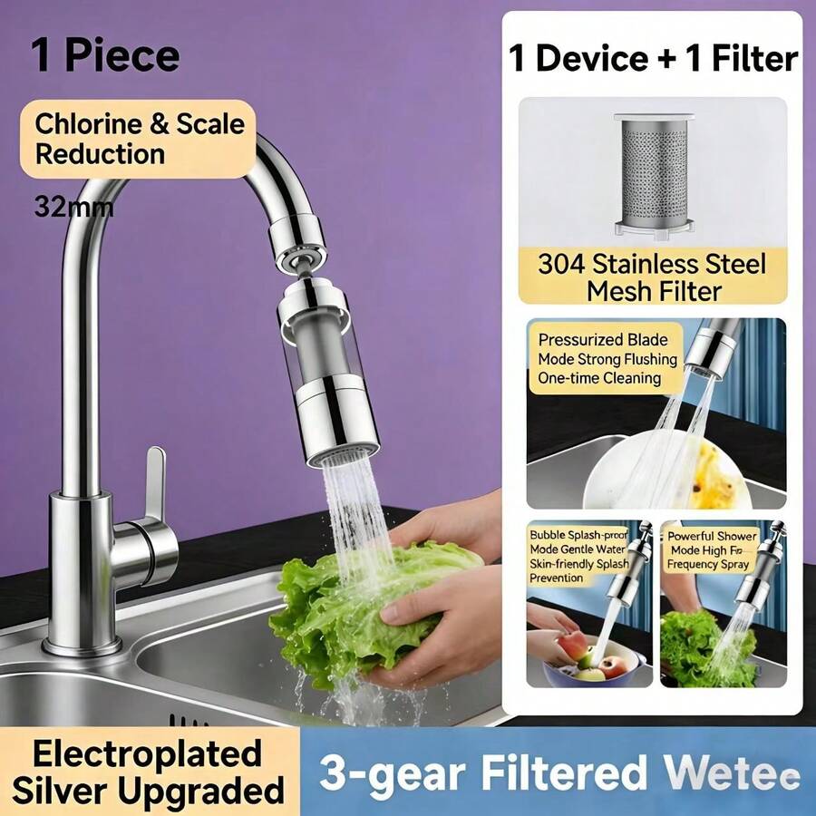 1pc Stainless Steel Faucet Aerator | Kitchen Faucet Water Filter, Anti-Splash Extendable Faucet Accessory | 316 Stainless Steel And Plastic, For Non-Potable Water Contact