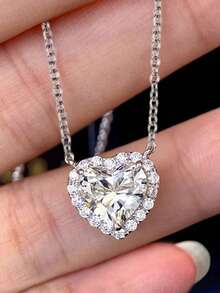 1件闪亮心形立方氧化锆吊坠项链，女士情人节礼物，结婚首饰，情人节，母亲节礼物 - 1# - 查看 11