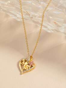 送给新妈妈的心形刻字项链，镶嵌水钻，母亲节礼物配饰 - 彩色 - 查看 4