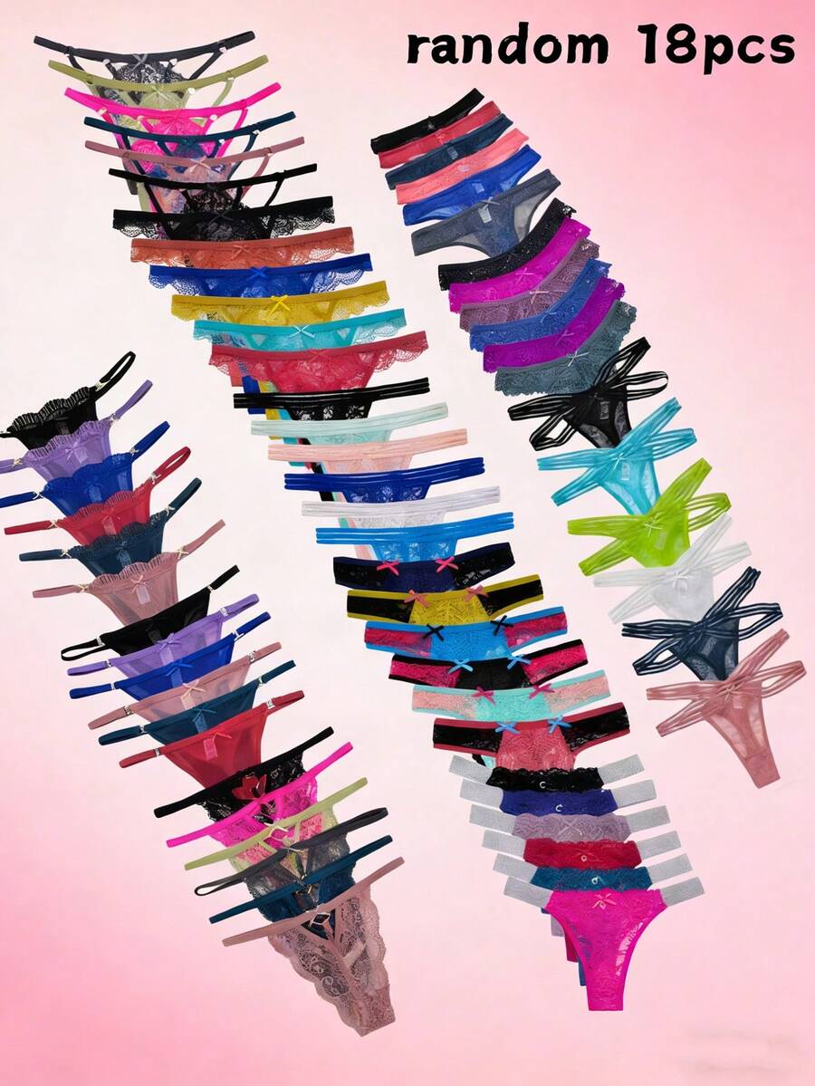 18pcs/Pack Randomly Assorted Low Rise Lace Sexy Comfortable Tanga Thongs For Women - Multicolor - View 1