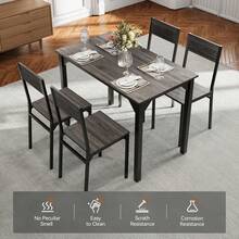 Dining Table And Chairs Set 4, Kitchen Table With 4 Chairs Dining Furniture Set Modern Rectangular Metal Frame - Grey - View 4