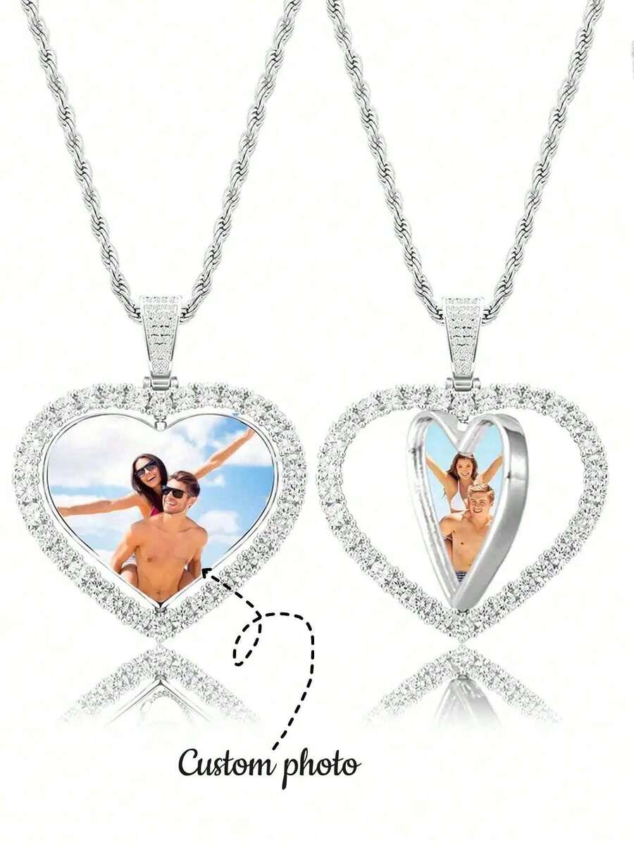 1 chiếc mặt dây chuyền ảnh đính đá Cubic Zirconia sáng bóng, mặt dây chuyền ảnh gia đình/đôi cá nhân hóa, mặt dây chuyền ảnh tùy chỉnh độ phân giải cao, phù hợp cho cả nam và nữ, thích hợp làm quà tặng cho gia đình, bạn bè, cha mẹ, người yêu, quà tặng dịp lễ, kỷ niệm, sinh nhật. - Nhiều màu - Xem 1