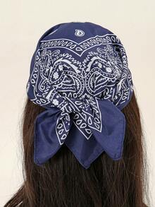 1pc Fashionable Paisley Print Novelty Large Scarf Headband, Boho Style Suitable For All Seasons,Beach,Holiday,Travel Essential,Holiday - Navy Blue - View 4