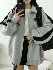YCYC Women's Casual Versatile Zip-Up Sweatshirt Jacket, Sporty Style - Grey - View 3