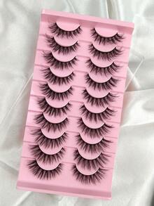 HINARIN 10对装 D卷猫眼假睫毛 蓬松3D人造貂毛假睫毛 浓密丰盈假睫毛，宛如嫁接睫毛 魅力纤细卷翘假睫毛条，睫毛，假睫毛，假睫毛 - 黑色 - 查看 7