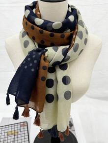 1pc Women's Lightweight Casual Polka Dot Fringe Scarf, Suitable For Spring And Summer - Multicolor - View 3