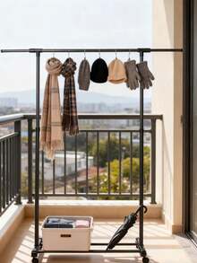 1pc Classic Small Retractable Single Rod Garment Rack, Storage Rack, Coat Rack, Drying Rack, High Capacity, Floor-Standing, Suitable For Bedroom, Living Room, Balcony, Laundry Room, Drying Clothes, Towels, Bags, Shoes, Hats, Bathroom Clothes Rack, Self-Assembly Required - Multicolor - View 3