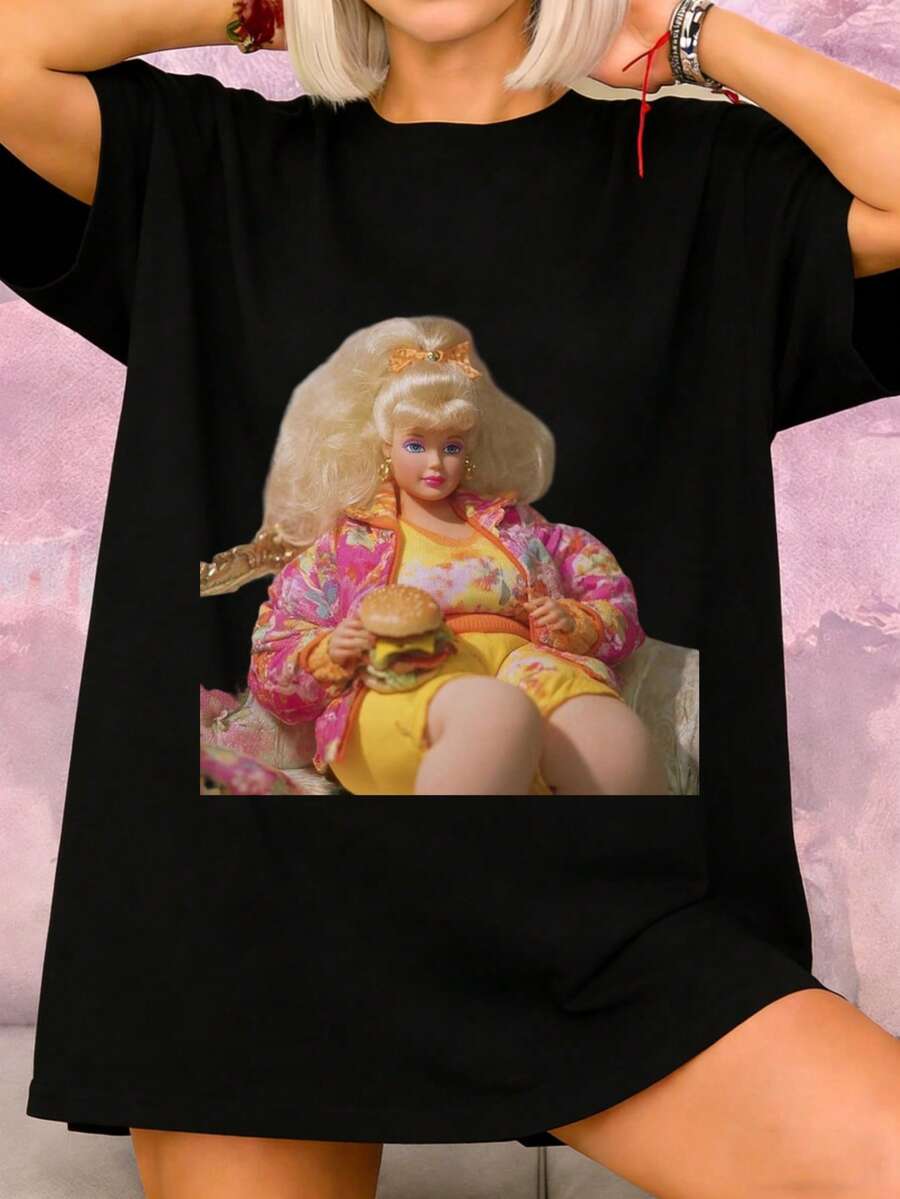 Plus Size-Funny Men's And Women's Round Neck T-Shirt Women's  Fashion T-Shirt,T-Shirt Woman Ing Teefunny Disgusted Doll Face Memeviral  Tshirt Gen Z Styleinternet Humorsarcastic Leave Me Alone Shirt AA - 黑色 - 查看 1