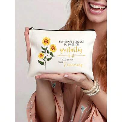 Bolsa de cosméticos con girasol para mujer, regalo para la mejor amiga o colega. Bolsa de maquillaje con cremallera, bolsa de aseo de viaje pequeña. Bolsa de maquillaje inspiradora, regalo para cumpleaños o Navidad, color blanco/amarillo