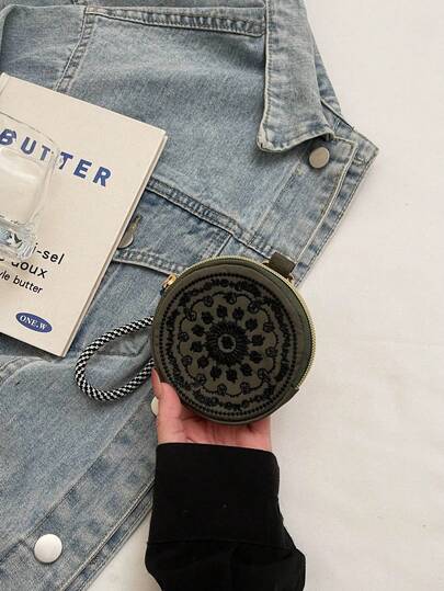 Tarjetero bordado, monedero, estuche para auriculares, bolsa portátil, almacenamiento diario, bolsa para llavero