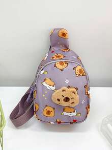 水豚斜挎包，卡通印花胸包，男女通用迷你背包，多功能小号单肩包 - 彩色 - 查看 10