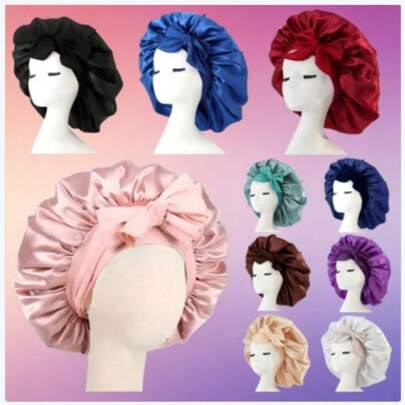 [Gorro de dormir de satén rosa] Gorro de dormir de satén rosa suave y lujoso - Con cordón ajustable y decoración de lazo, diseño de borde con volantes cómodo que se ajusta a la cabeza, protege el cabello | Gorro de satén | Textura de satén suave, adecuado tanto para hombres como para mujeres
