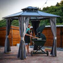 Gazebo para Asar al Aire Libre de 8 x 8 Pies, Gazebo para BBQ con Techo Rígido de Policarbonato Resistente a los Rayos UV y Ganchos de Almacenamiento para Patio, Césped, Jardín - 1 - Ver 1