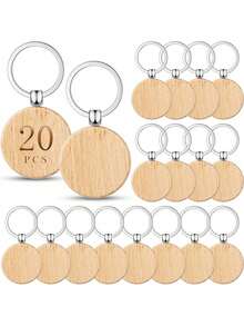 20个未加工的木质钥匙扣坯料，散装木质钥匙圈，适合激光雕刻和圣诞节DIY工艺品，可用作包包配件、挂绳、证件套、汽车配件，也是送给老师、朋友、姐妹的礼物。 - 銀色(圓形) - 查看 9