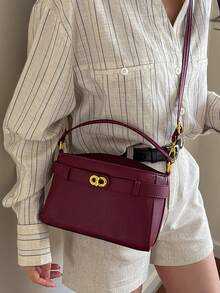 New Burgundy Solid Color Elegant Portable Handbag For Women - Burgundy - View 5