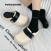 2026新款时尚银扣女式穆勒鞋复古软底鞋EVA懒人拖鞋时尚外穿百搭鞋 - 黑與白 - 查看 1