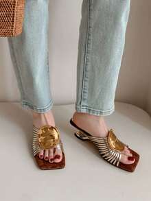 5cm New Colorblock Minimalist Wedge Thong Sandals, Women's Open Toe High Heels For Summer 2025 - Gold - View 3
