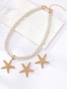Women's Jewelry Set, Starfish Shaped Bohemian Style Necklace And Earrings Set, Suitable For Daily Wear And Vacation - Yellow Gold - View 3