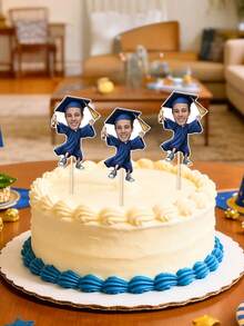 1/10/25/50/100/150 Pcs Customizable Graduation-Themed Cupcake Inserts, Personalized Face Cupcake Toppers, Custom Face Cupcake Decorations, Custom Cupcake Decorations With Different Face Photos, Graduation Cake Decoration Party Hat Cupcake Toppers. - Multicolor - View 10