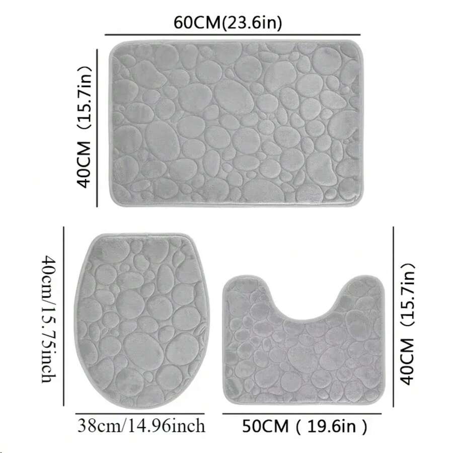 3pcs/Set Solid Color Bathroom Simple Water Absorbent And Non-Slip Mat Stone Pattern, Comfortable And Soft, Three Piece Set - Light Grey - View 1